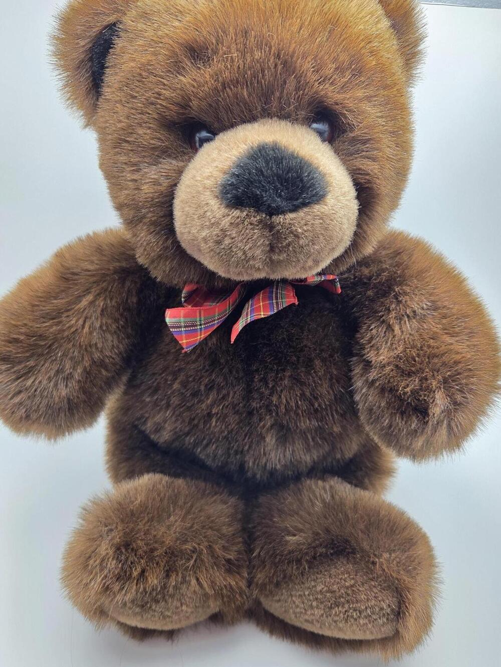 Gund Brow Vintage Teddy Bear Plaid Bow Vintage Collectible! (14 inch)